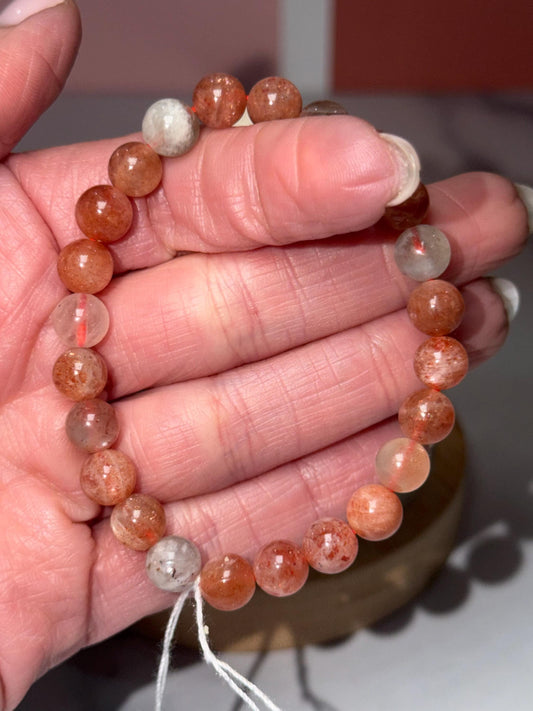 Sunstone & Moonstone Crystal Stretch Beaded Bracelet, Balance Intuition Vitality Gemstone Jewelry (8mm)