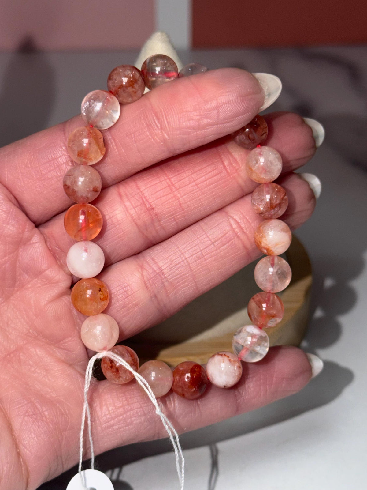 Fire Quartz Stretch Beaded Bracelet, Hematoid Quartz, Root Chakra Gemstone Jewelry, Energy Balance (8.5mm)