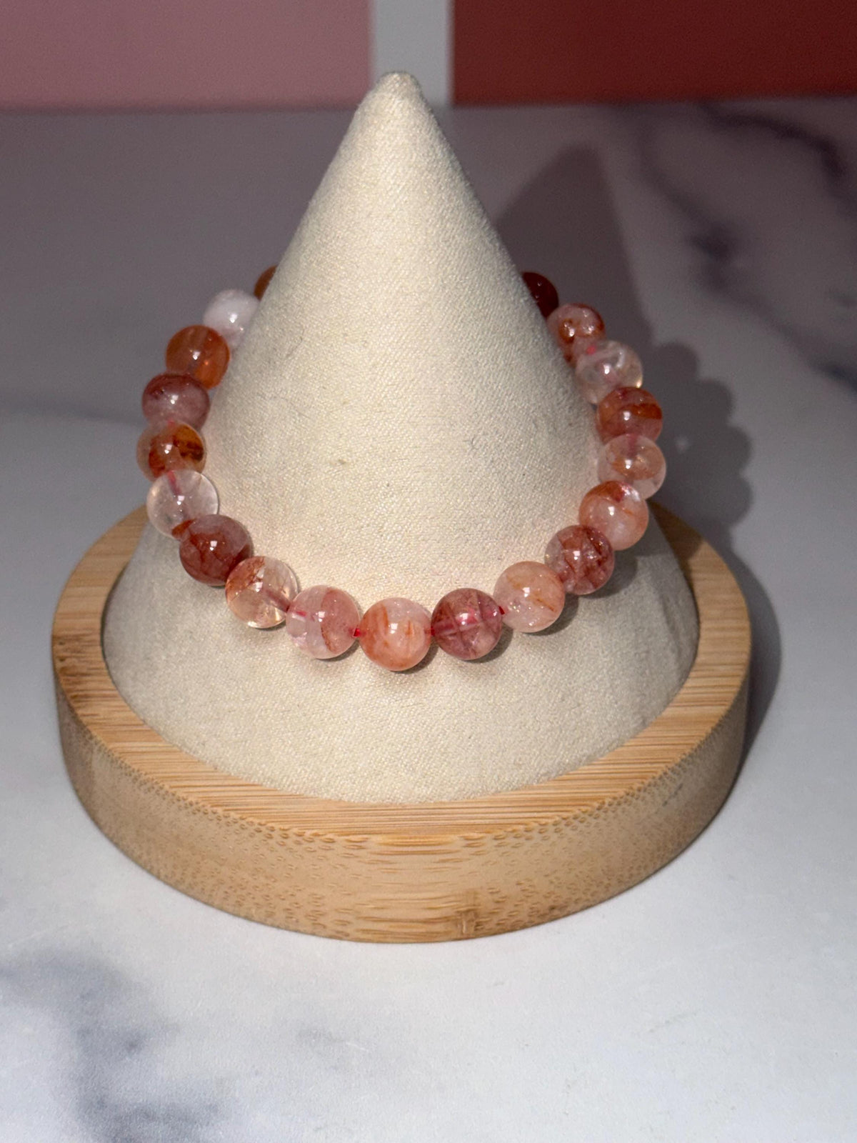 Fire Quartz Stretch Beaded Bracelet, Hematoid Quartz, Root Chakra Gemstone Jewelry, Energy Balance (8.5mm)