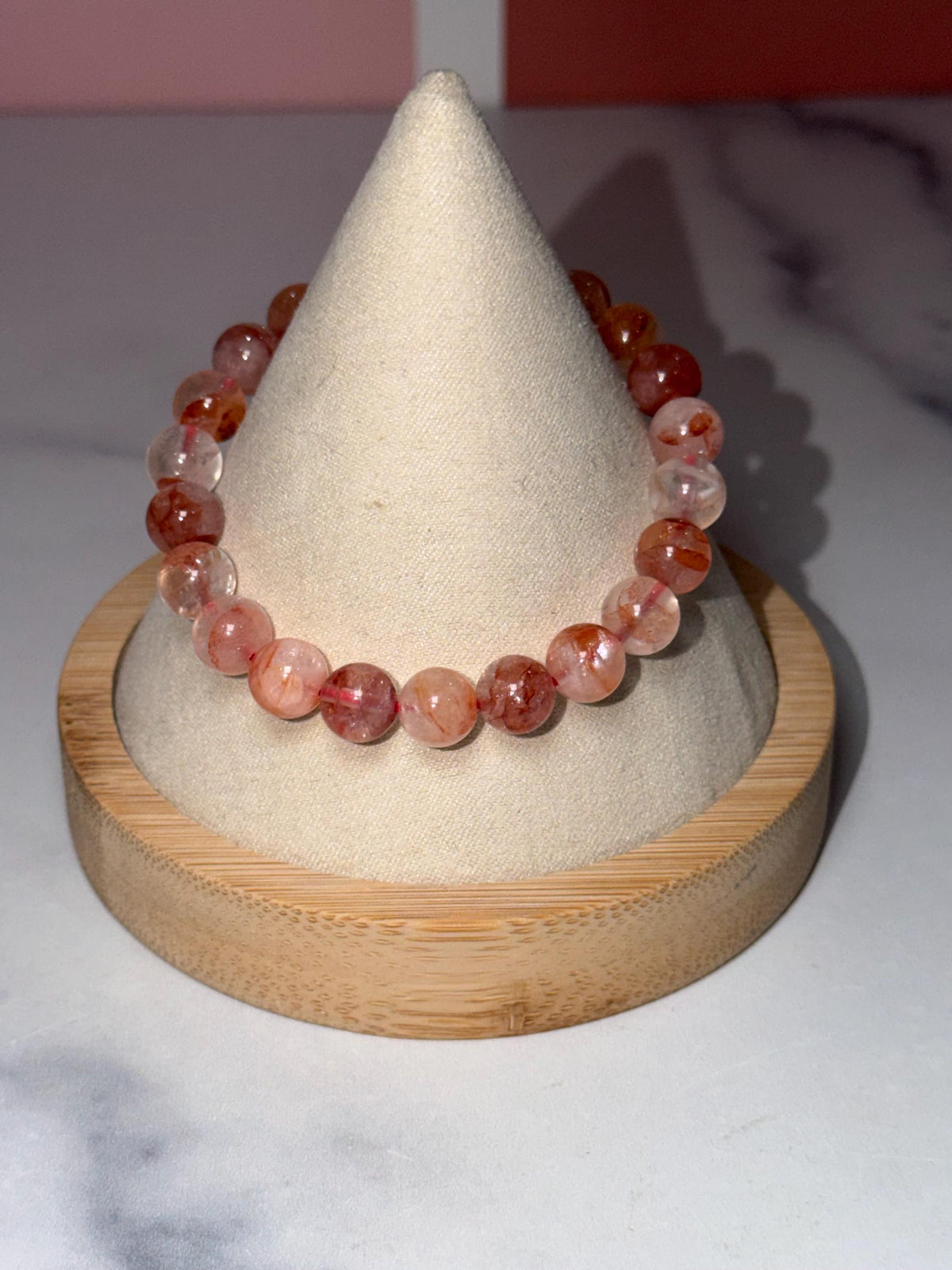 Fire Quartz Stretch Beaded Bracelet, Hematoid Quartz, Root Chakra Gemstone Jewelry, Energy Balance (8.5mm)
