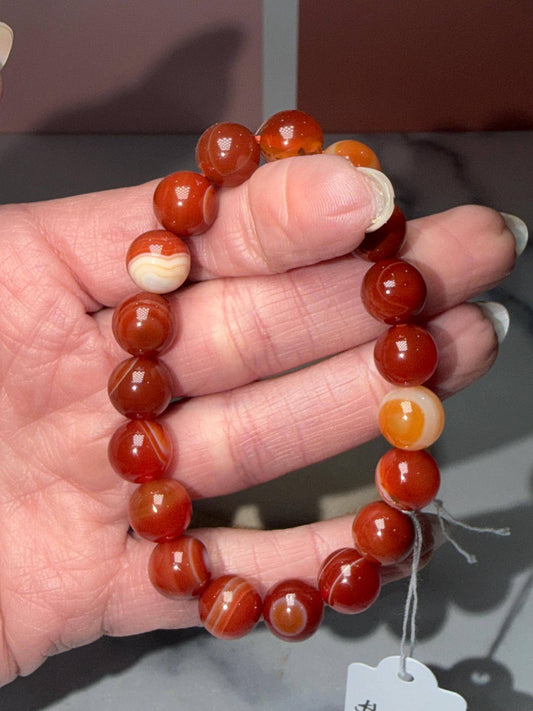 Carnelian Crystal Stretch Beaded Bracelet, Bold Energy, Confidence Jewelry (10mm)