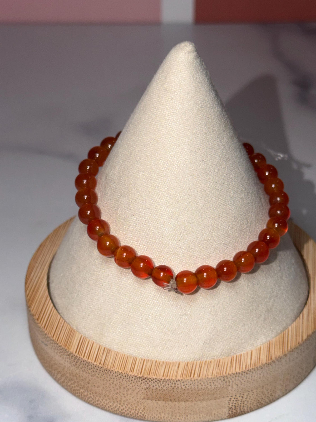 Carnelian Crystal Stretch Beaded Bracelet, 6.3mm Gemstone, Bold Energy, Everyday Wear Stretch Jewelry