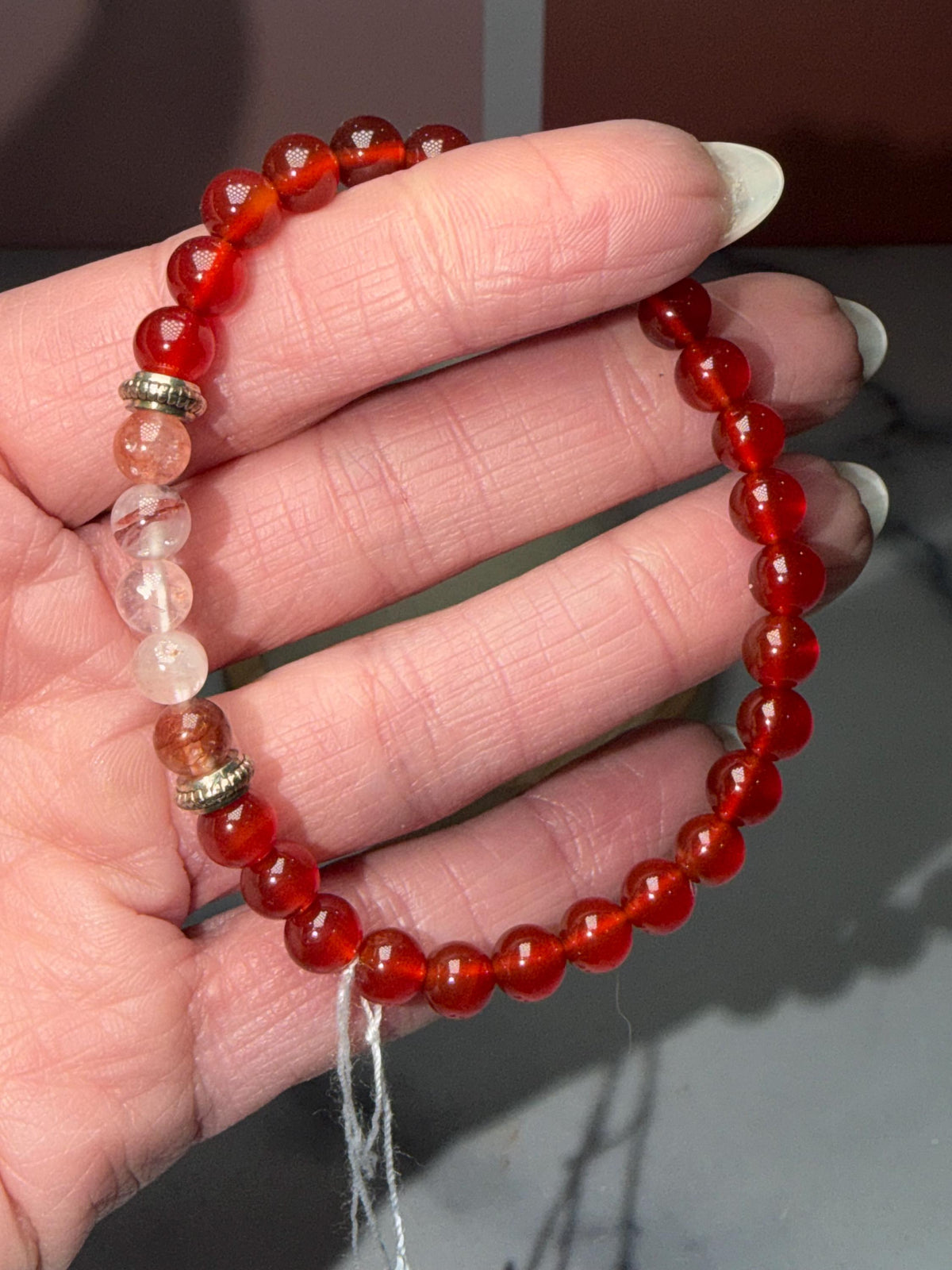Carnelian & Fire Quartz Stretch Bracelet, Subtle Sparkle Gemstone Jewelry