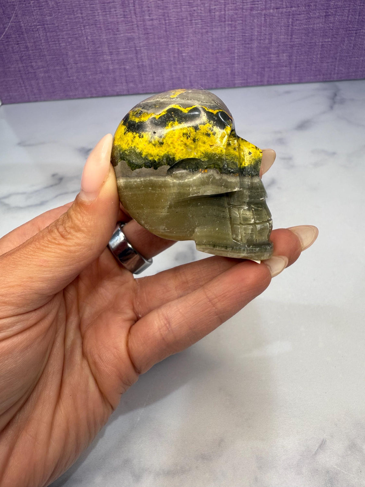 Yellow & Black Jasper Crystal Skull: Earthy Protection Stone