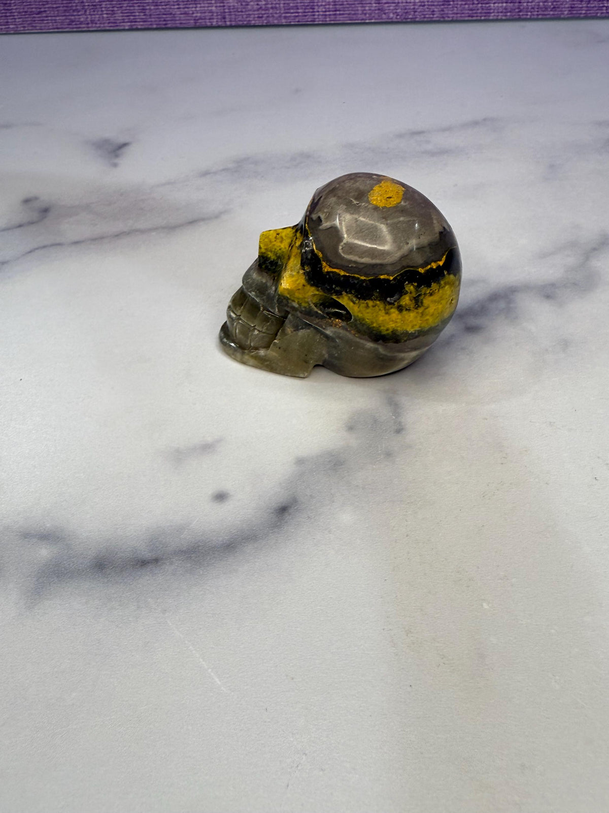 Yellow & Black Jasper Crystal Skull: Earthy Protection Stone