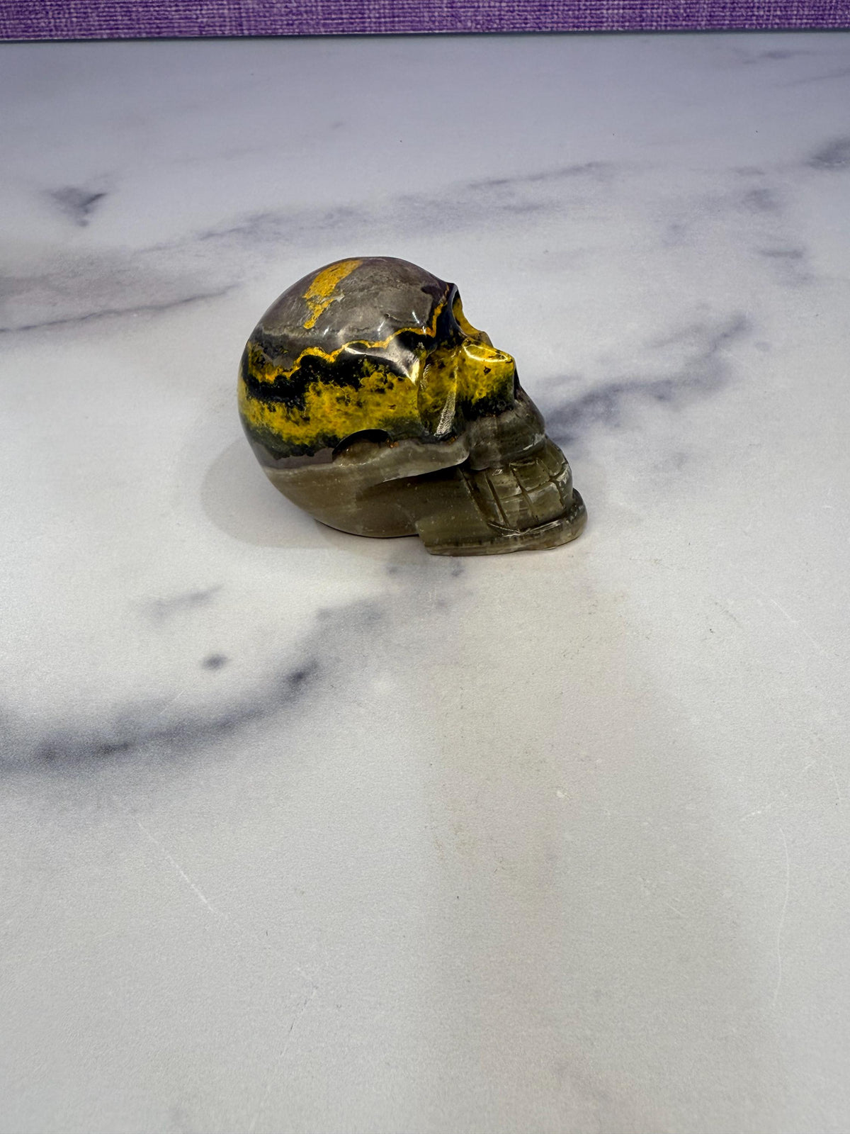Yellow & Black Jasper Crystal Skull: Earthy Protection Stone
