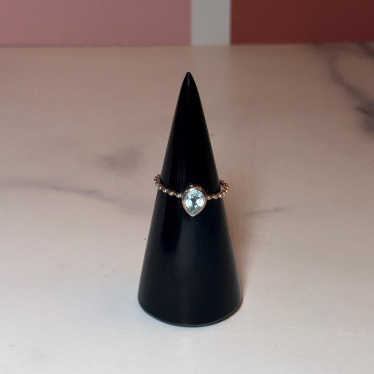 Sterling Silver Teardrop Blue Topaz Ring, Dainty Minimalist Jewelry, December Birthstone (size 7)