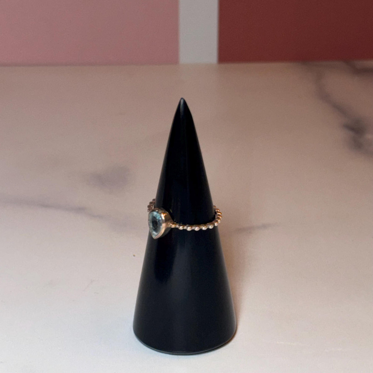 Sterling Silver Teardrop Blue Topaz Ring, Dainty Minimalist Jewelry, December Birthstone (size 7)