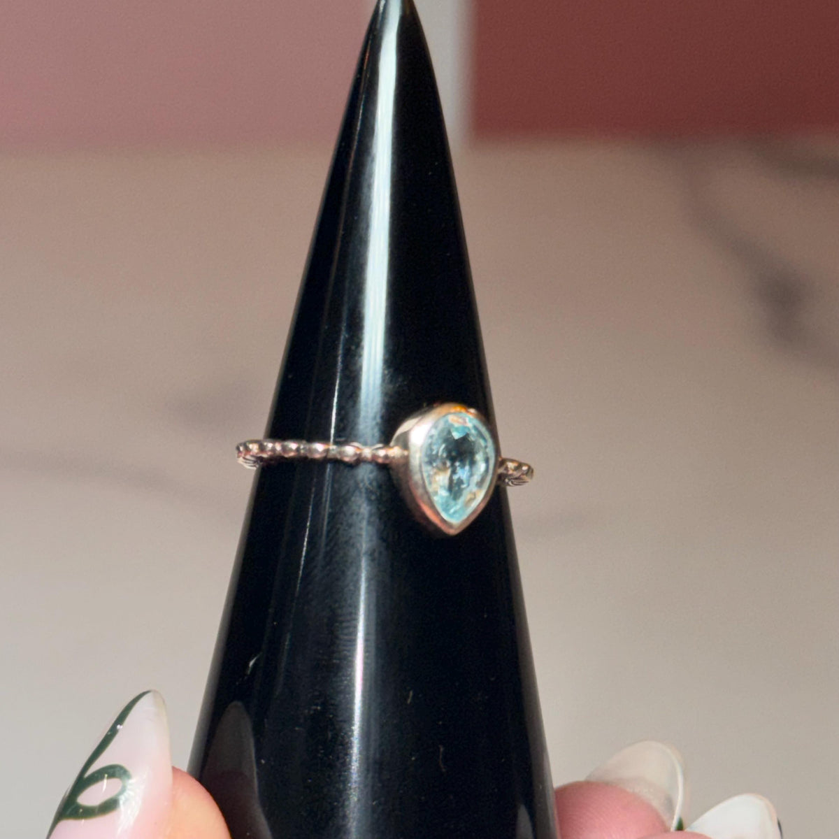 Sterling Silver Teardrop Blue Topaz Ring, Dainty Minimalist Jewelry, December Birthstone (size 7)
