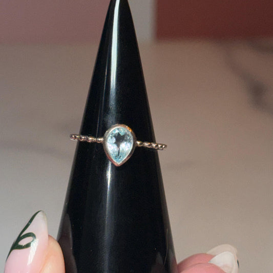 Sterling Silver Teardrop Blue Topaz Ring, Dainty Minimalist Jewelry, December Birthstone (size 7)