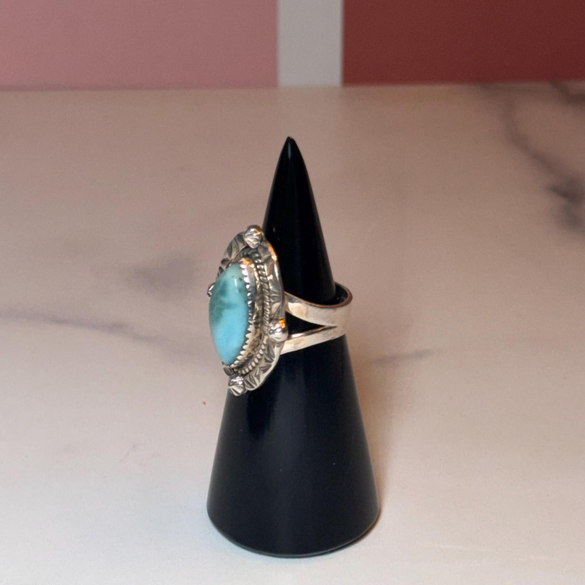 Marquise Larimar Ring, Sterling Silver 925, Natural Caribbean Gemstone, Statement Jewelry (size 6)