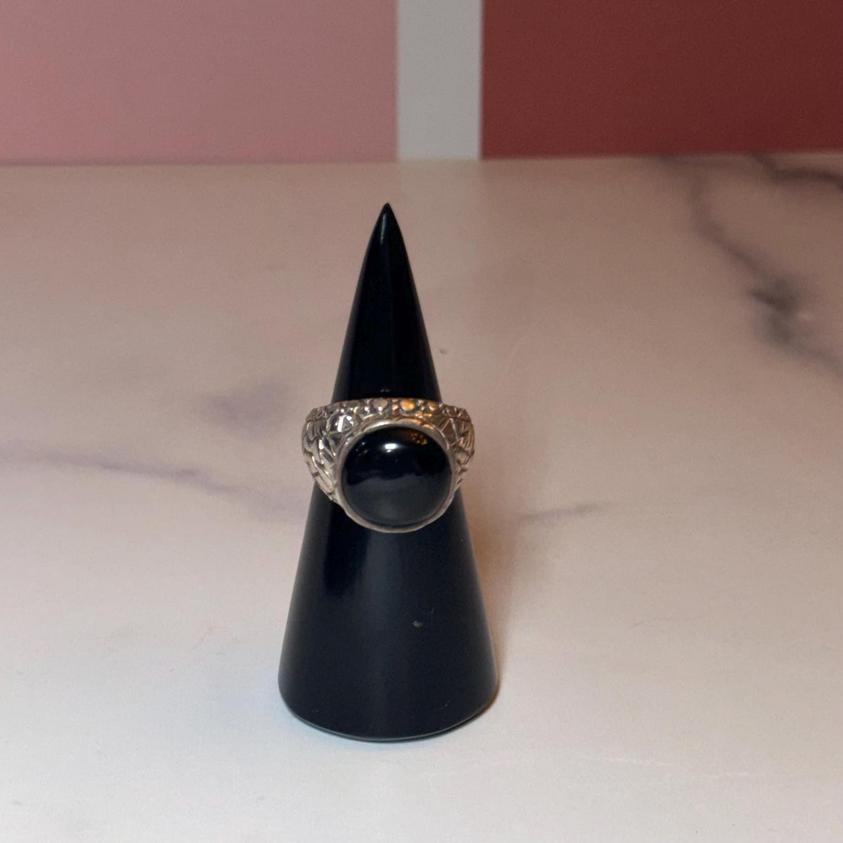 Black Onyx Sterling Silver Ring, Classic Statement Jewelry, Minimalist Design (size 7)