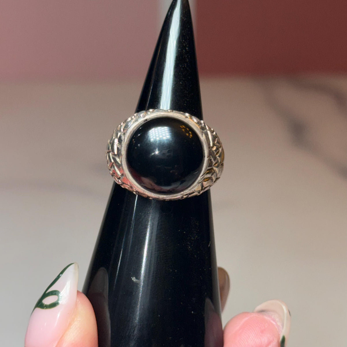 Black Onyx Sterling Silver Ring, Classic Statement Jewelry, Minimalist Design (size 7)
