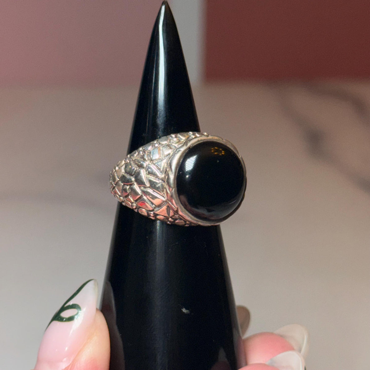 Black Onyx Sterling Silver Ring, Classic Statement Jewelry, Minimalist Design (size 7)