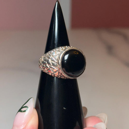 Black Onyx Sterling Silver Ring, Classic Statement Jewelry, Minimalist Design (size 7)