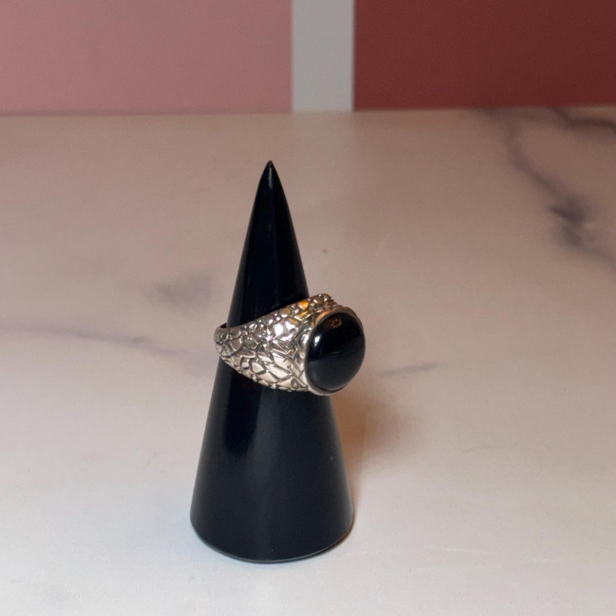 Black Onyx Sterling Silver Ring, Classic Statement Jewelry, Minimalist Design (size 7)