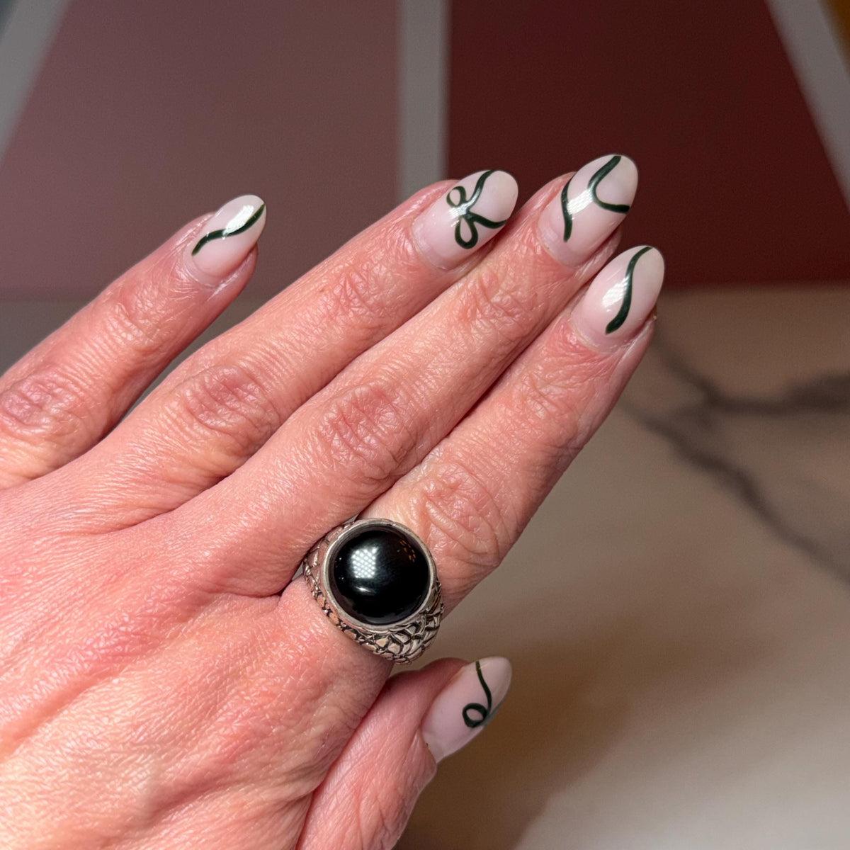 Black Onyx Sterling Silver Ring, Classic Statement Jewelry, Minimalist Design (size 7)