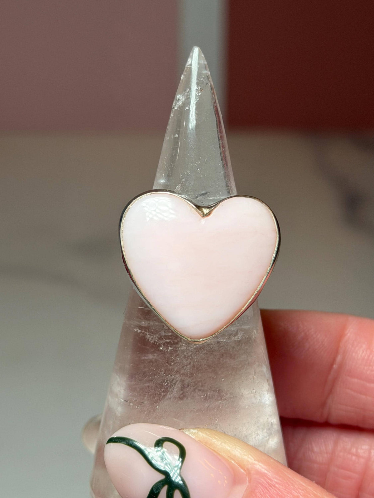 Pink Opal Heart Ring, Sterling Silver Adjustable Band, Romantic Gemstone Jewelry