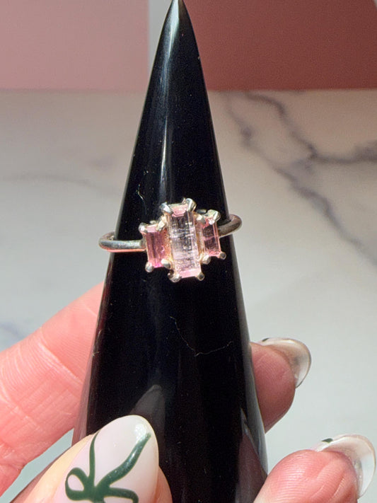 Faceted Pink Tourmaline Sterling Silver Ring • Dainty Boho Gemstone Jewelry (size 7)