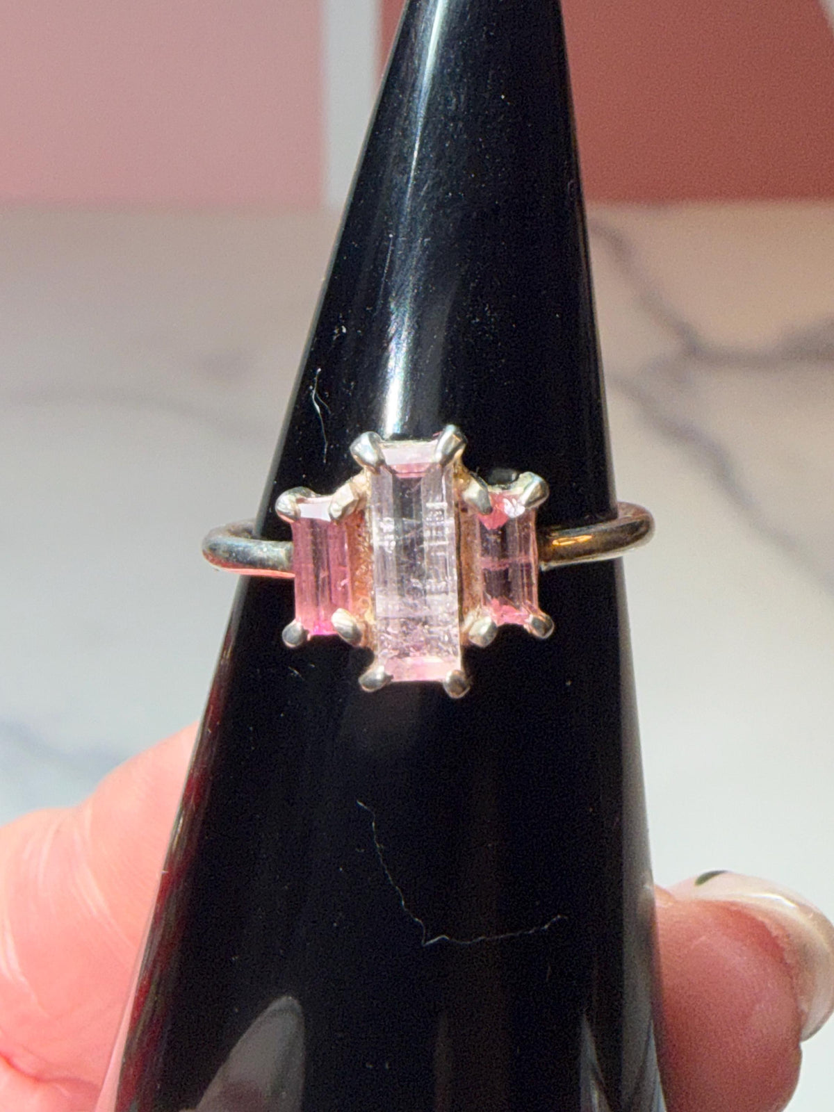 Faceted Pink Tourmaline Sterling Silver Ring • Dainty Boho Gemstone Jewelry (size 7)