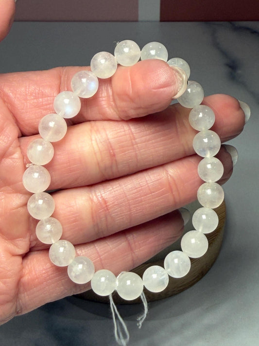 Flashy White Moonstone Beaded Bracelet • Crystal Healing Jewelry • Intuition & Feminine Energy