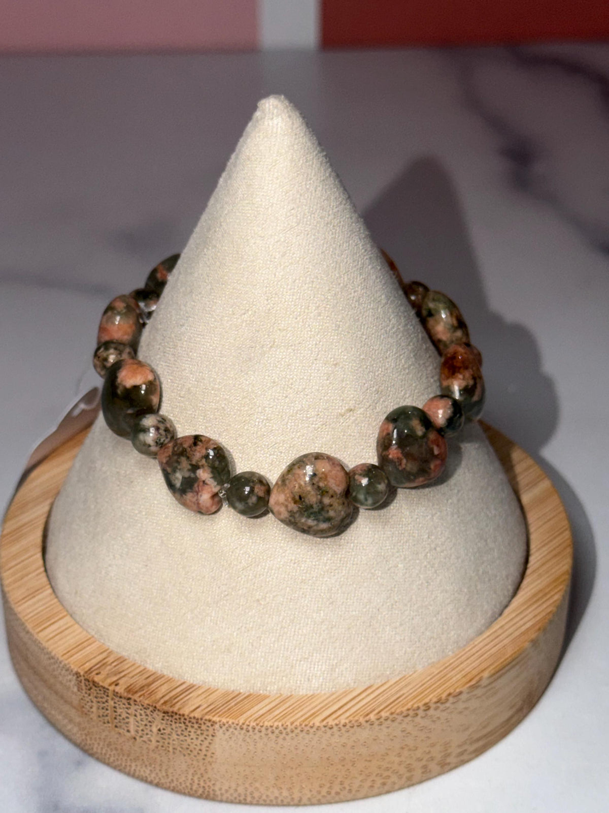 Orthoclase Heart Stretch Beaded Bracelet, Love Calm Emotional Balance Gemstone Jewelry