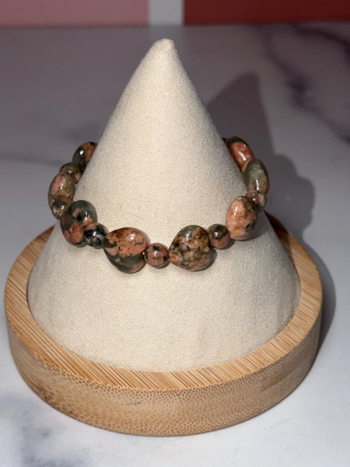 Orthoclase Heart Stretch Beaded Bracelet, Love Calm Emotional Balance Gemstone Jewelry