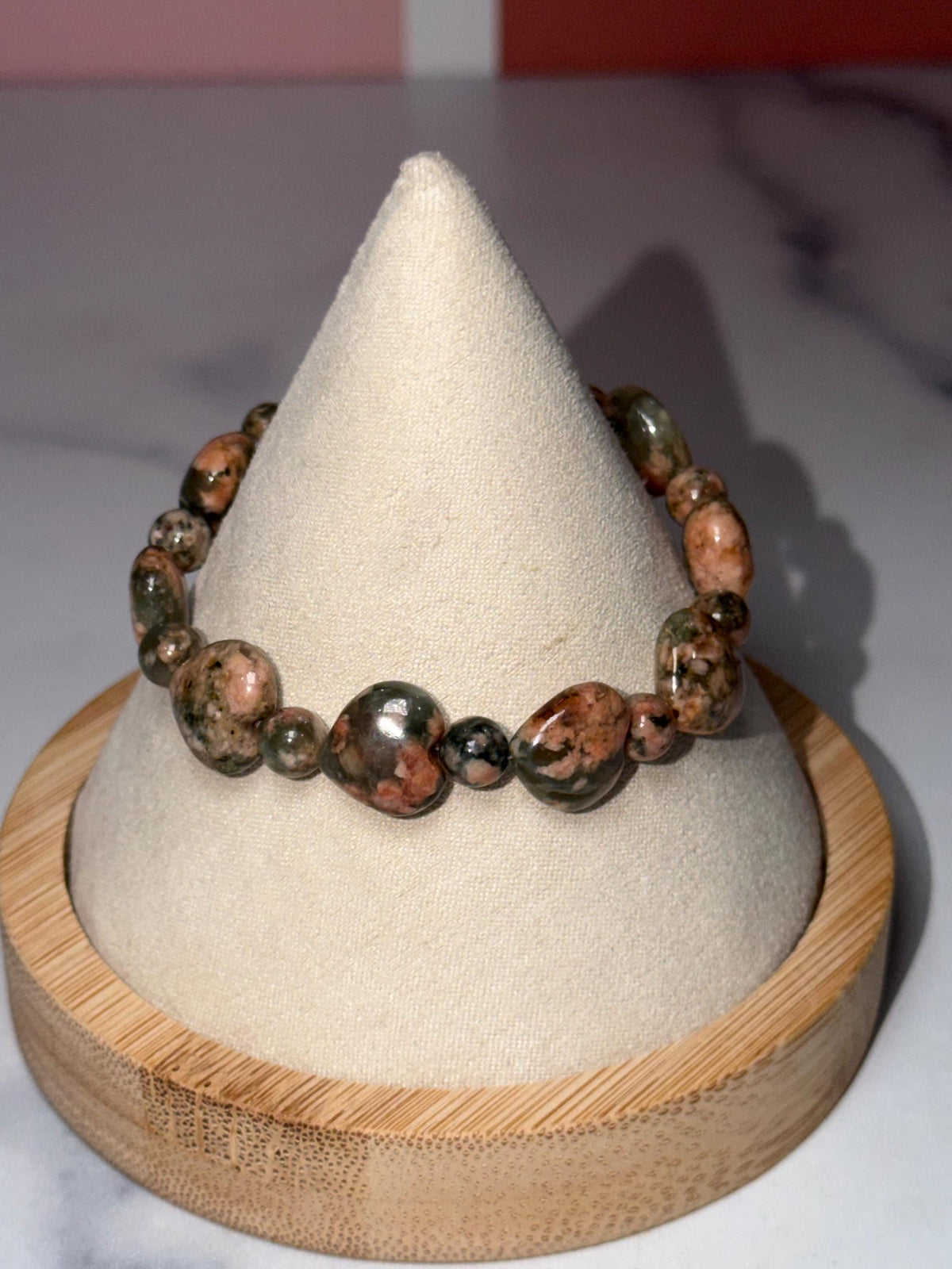 Orthoclase Heart Stretch Beaded Bracelet, Love Calm Emotional Balance Gemstone Jewelry