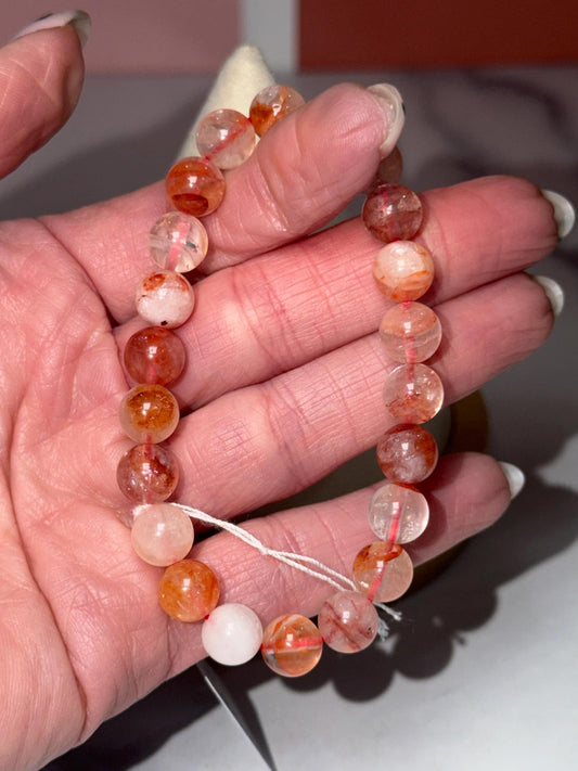 Fire Quartz Stretch Beaded Bracelet, Hematoid Quartz, Root Chakra Gemstone Jewelry, Energy Balance (8.5mm)
