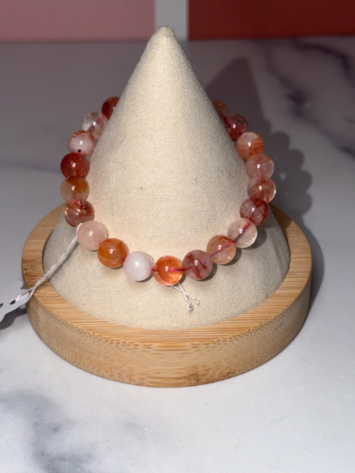 Fire Quartz Stretch Beaded Bracelet, Hematoid Quartz, Root Chakra Gemstone Jewelry, Energy Balance (8.5mm)