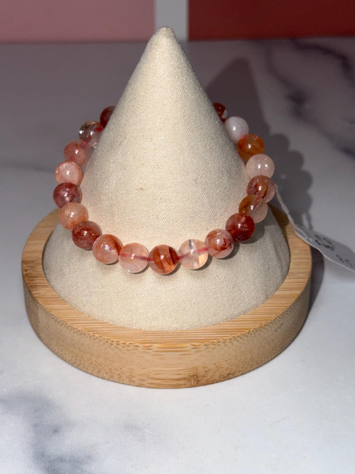 Fire Quartz Stretch Beaded Bracelet, Hematoid Quartz, Root Chakra Gemstone Jewelry, Energy Balance (8.5mm)