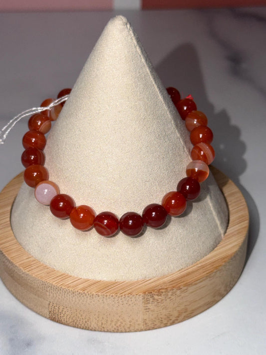 Carnelian Crystal Stretch Beaded Bracelet, Bold Energy, Confidence Jewelry (8.2mm)