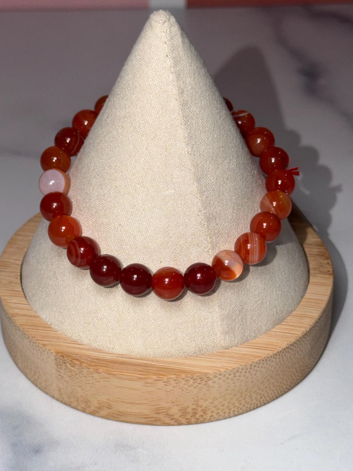 Carnelian Crystal Stretch Beaded Bracelet, Bold Energy, Confidence Jewelry (8.2mm)