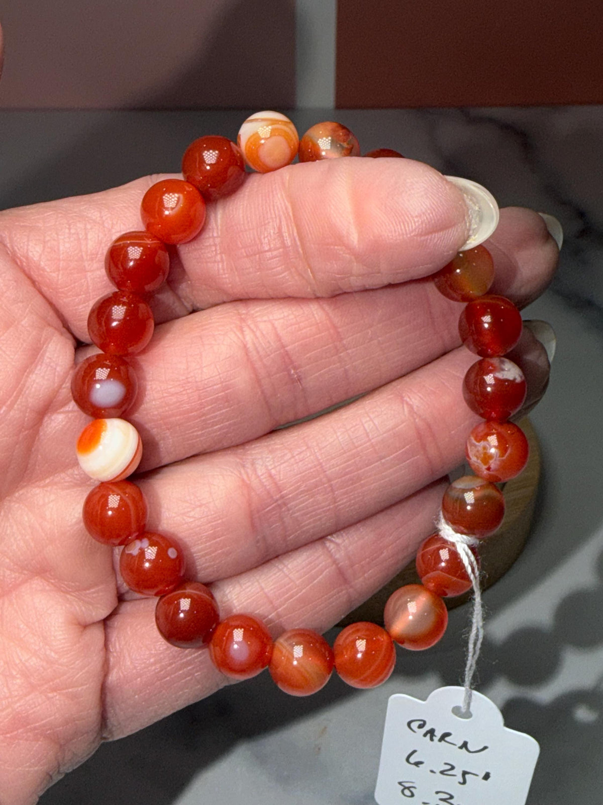 Carnelian Crystal Stretch Beaded Bracelet, Bold Energy, Confidence Jewelry (8.3mm)
