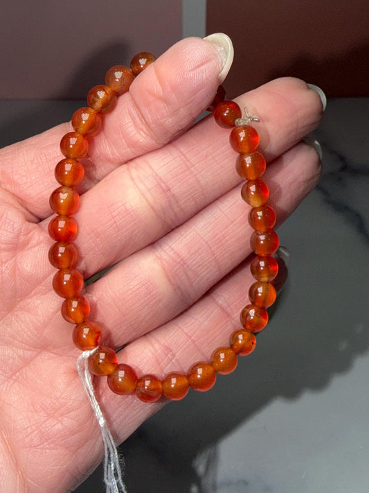 Carnelian Crystal Stretch Beaded Bracelet, 6.3mm Gemstone, Bold Energy, Everyday Wear Stretch Jewelry
