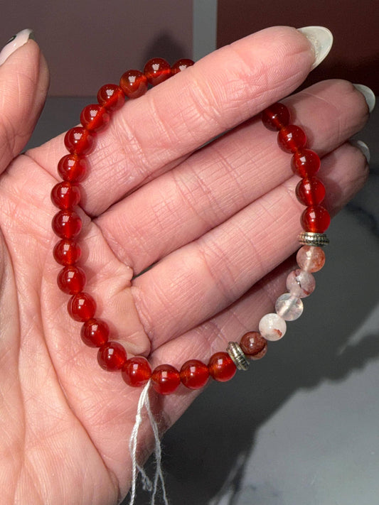 Carnelian & Fire Quartz Stretch Bracelet, Subtle Sparkle Gemstone Jewelry