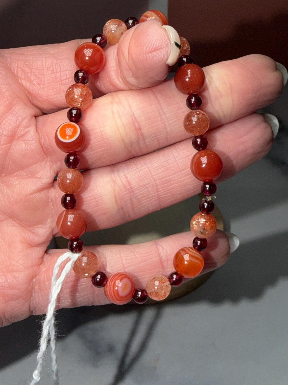 Carnelian, Fire Quartz, Garnet Beaded Bracelet, Earth Tone Gemstone Jewelry