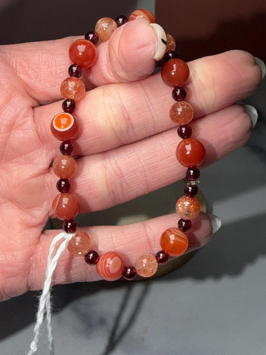 Carnelian, Fire Quartz, Garnet Beaded Bracelet, Earth Tone Gemstone Jewelry