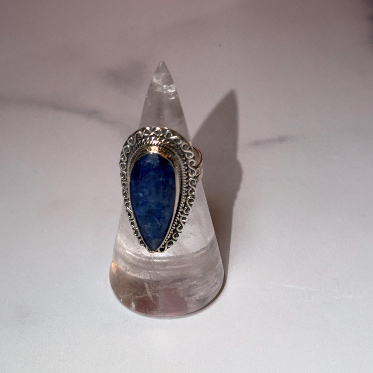 Large Blue Kyanite Statement Ring • Sterling Silver Double Shank Band (Size 7)
