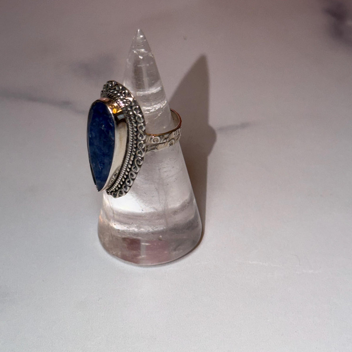 Large Blue Kyanite Statement Ring • Sterling Silver Double Shank Band (Size 7)
