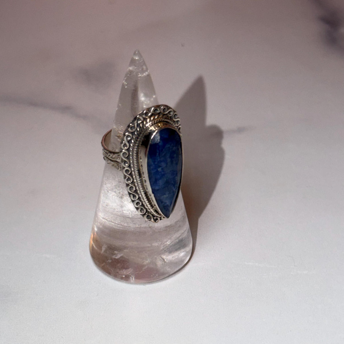 Large Blue Kyanite Statement Ring • Sterling Silver Double Shank Band (Size 7)