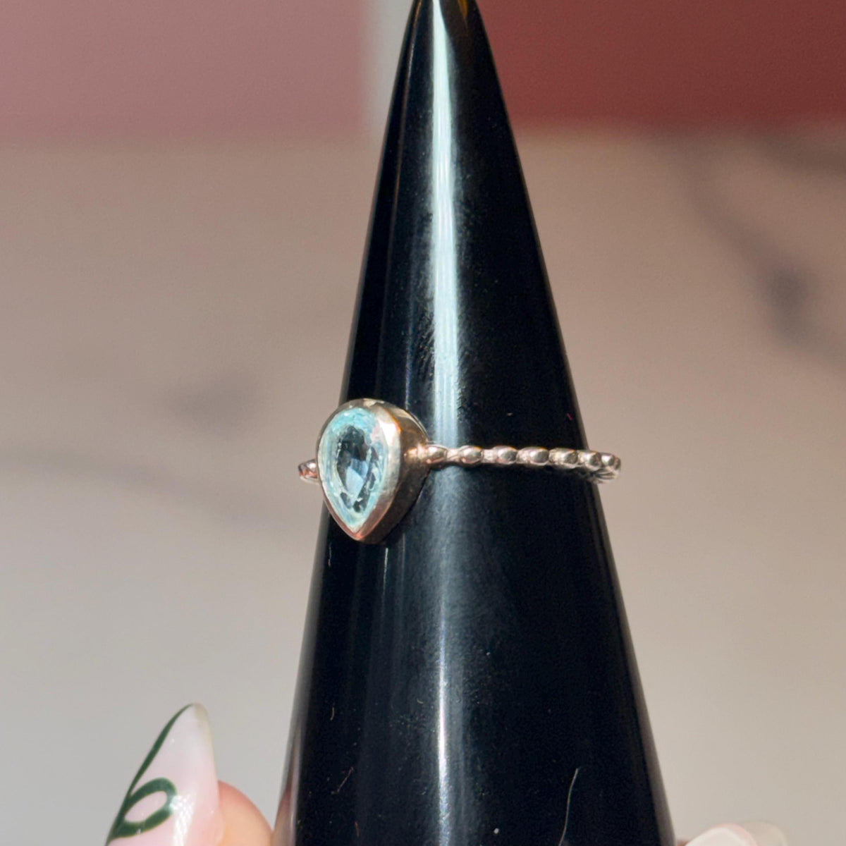 Sterling Silver Teardrop Blue Topaz Ring, Dainty Minimalist Jewelry, December Birthstone (size 7)