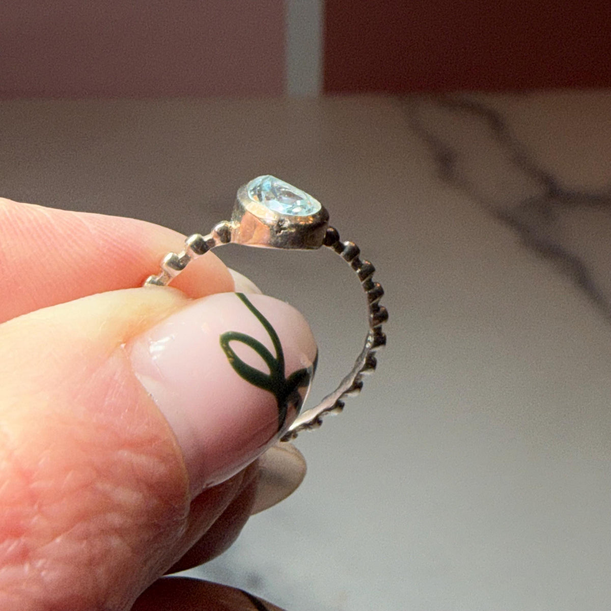 Sterling Silver Teardrop Blue Topaz Ring, Dainty Minimalist Jewelry, December Birthstone (size 7)