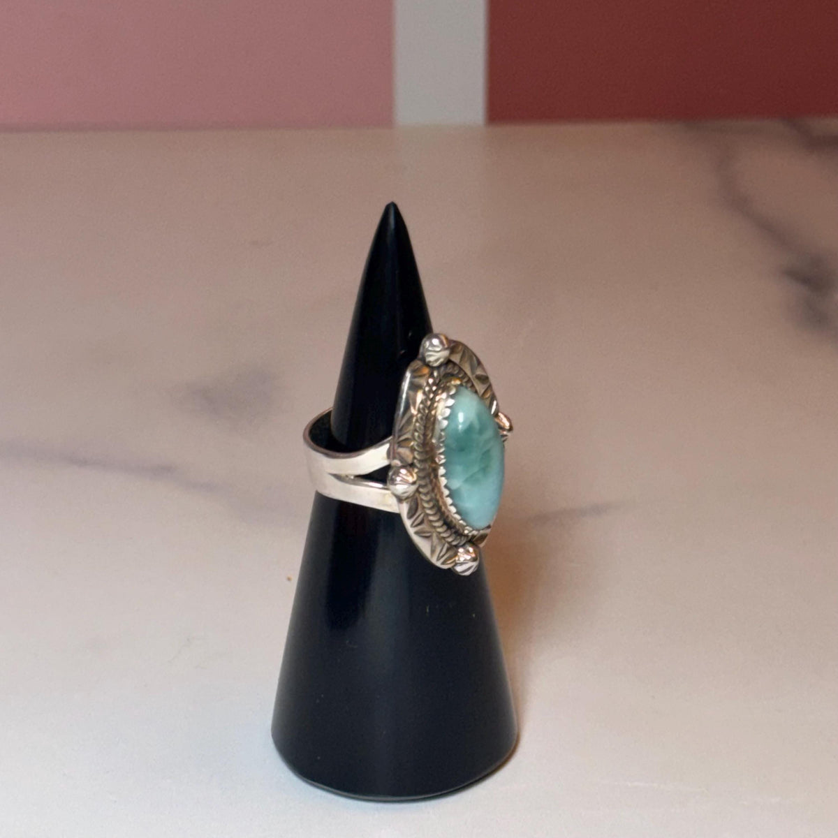 Marquise Larimar Ring, Sterling Silver 925, Natural Caribbean Gemstone, Statement Jewelry (size 6)