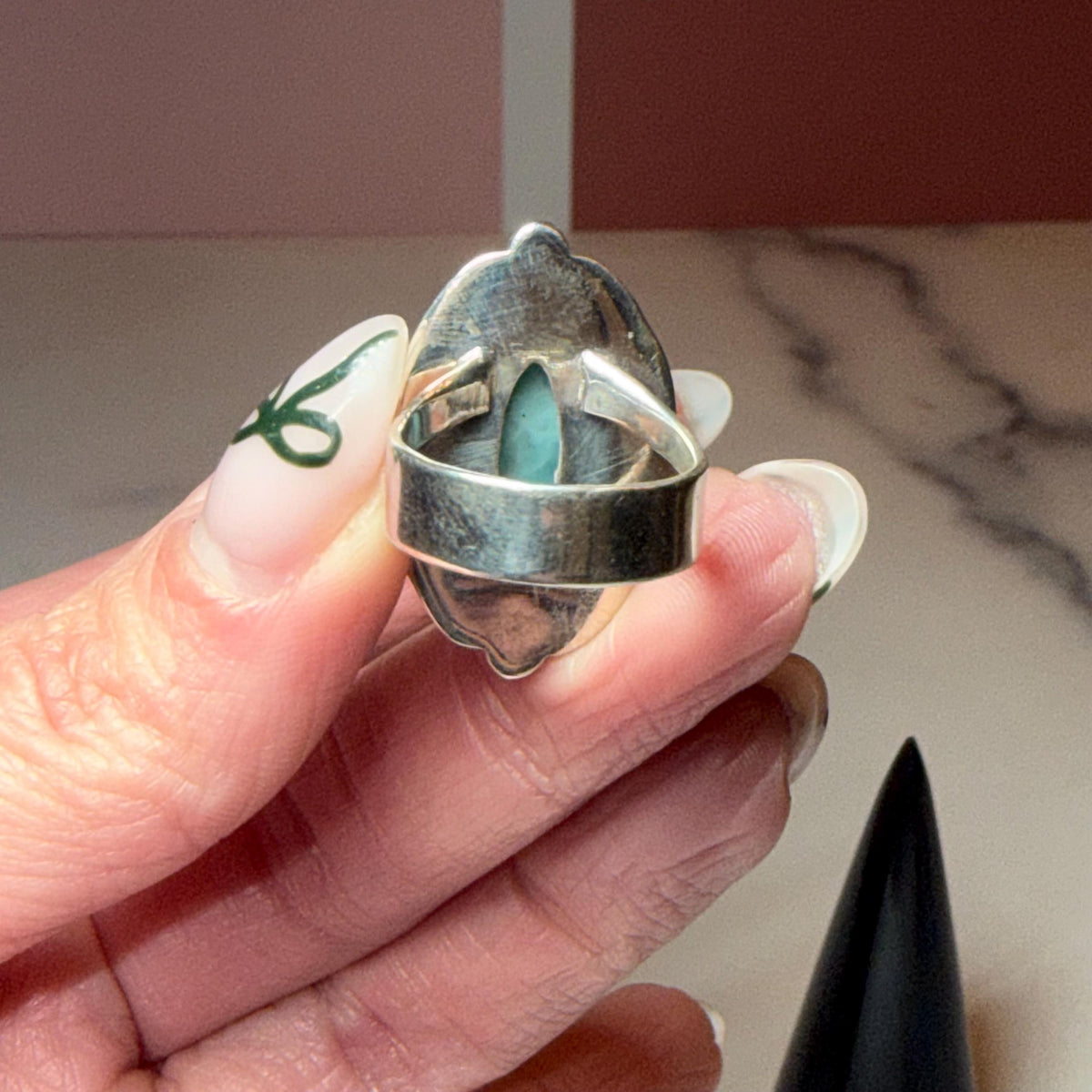 Marquise Larimar Ring, Sterling Silver 925, Natural Caribbean Gemstone, Statement Jewelry (size 6)