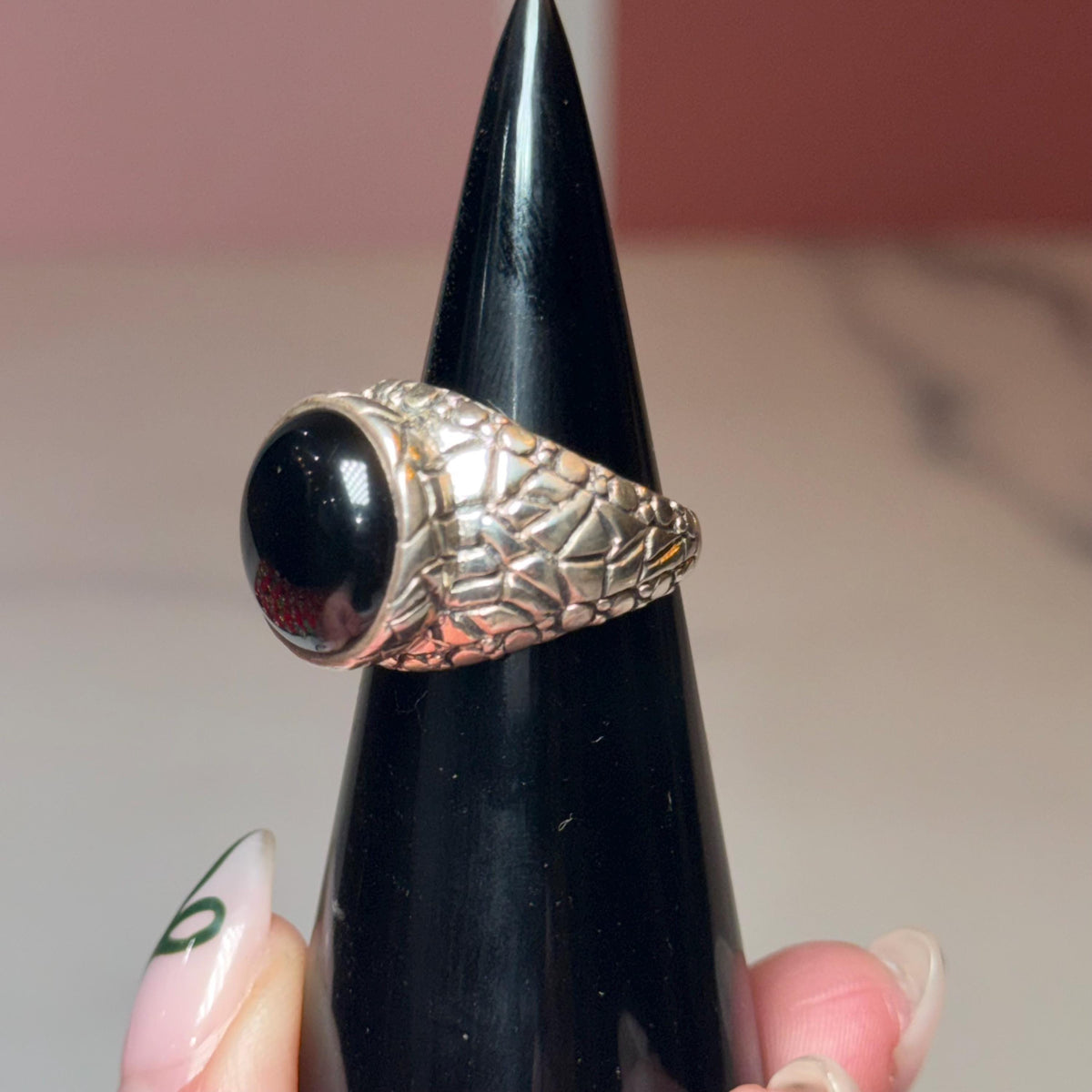 Black Onyx Sterling Silver Ring, Classic Statement Jewelry, Minimalist Design (size 7)