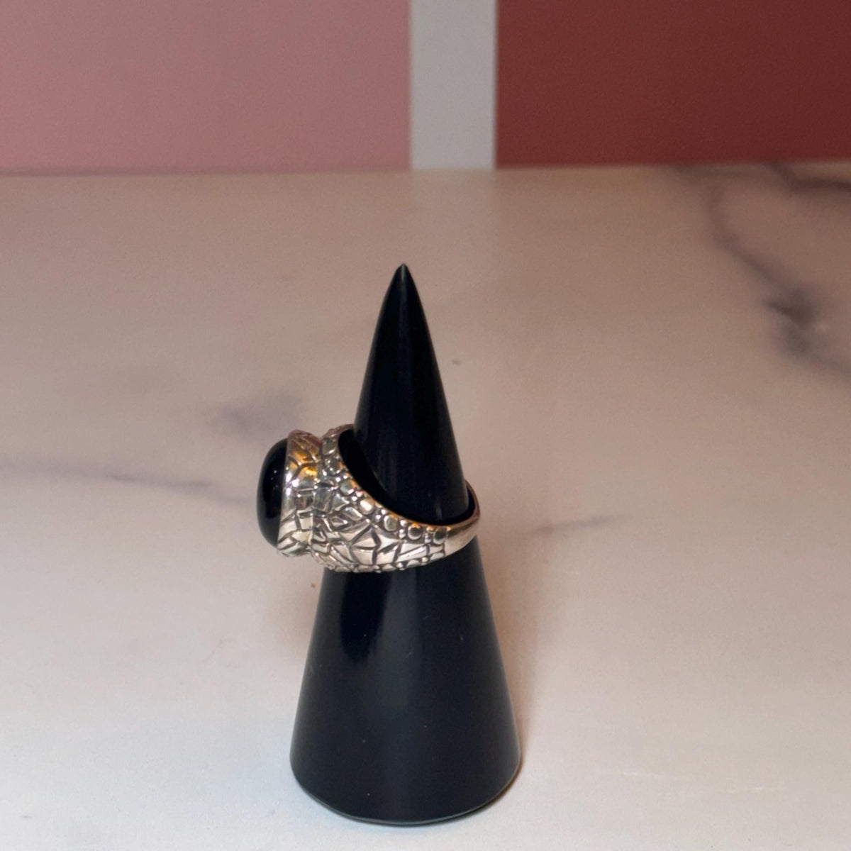 Black Onyx Sterling Silver Ring, Classic Statement Jewelry, Minimalist Design (size 7)