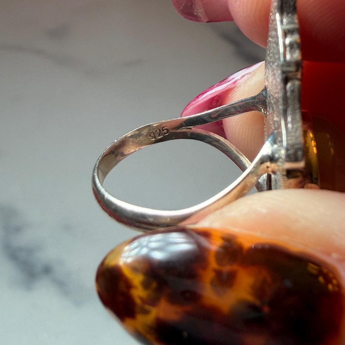 Botswana Agate Luna Moth Ring • Sterling Silver • Celestial Boho Statement Jewelry (size 7)