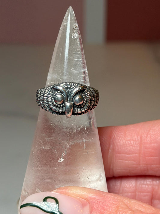 Sterling Silver Owl Ring, Size 6, Symbolic Wisdom Jewelry, Nature Statement Ring