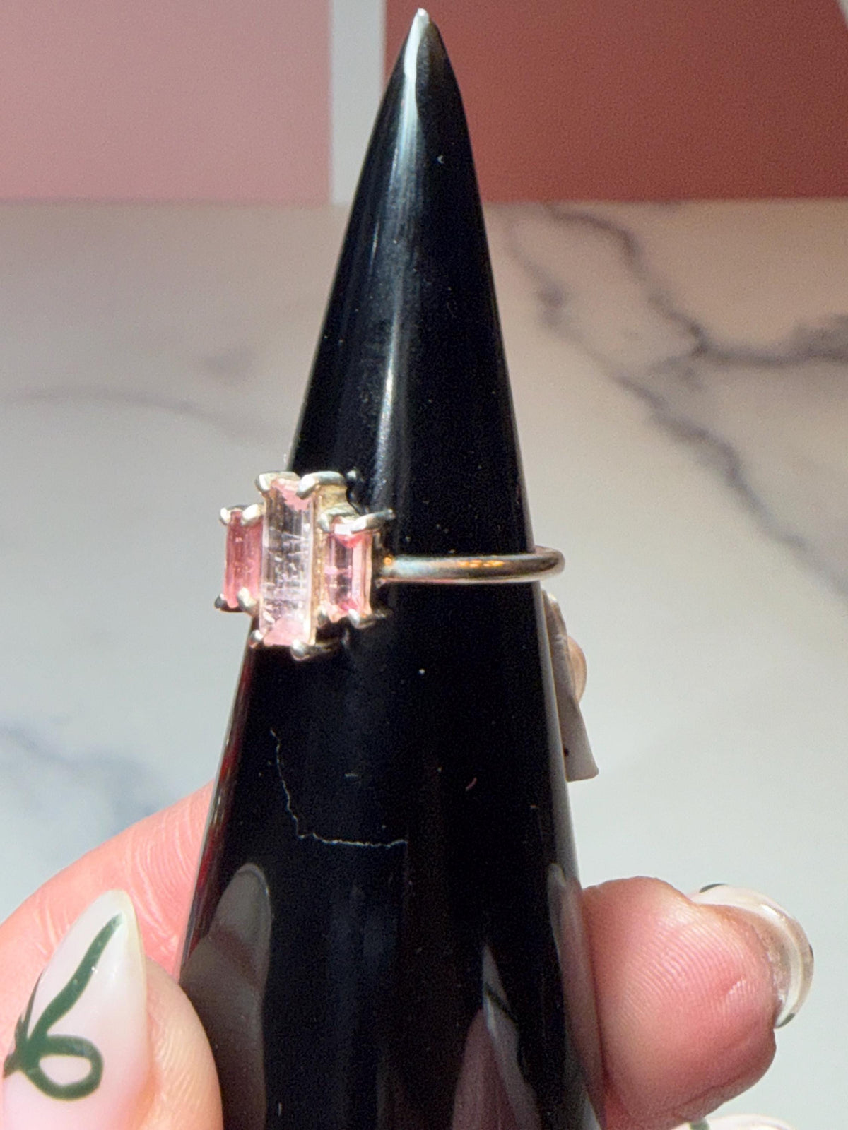 Faceted Pink Tourmaline Sterling Silver Ring • Dainty Boho Gemstone Jewelry (size 7)